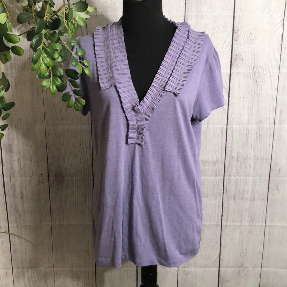 Banana Republic Lavender Ruffle V Neck Tee
